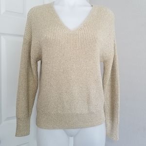 2/$80 LOFT Gold Double V Tie Back Sweater M NWT